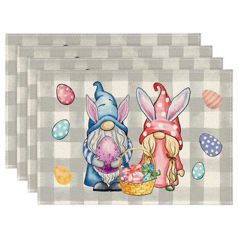 Elosung Easter Cotton Linen Rabbit Floral Set Heat Resistant Placemats