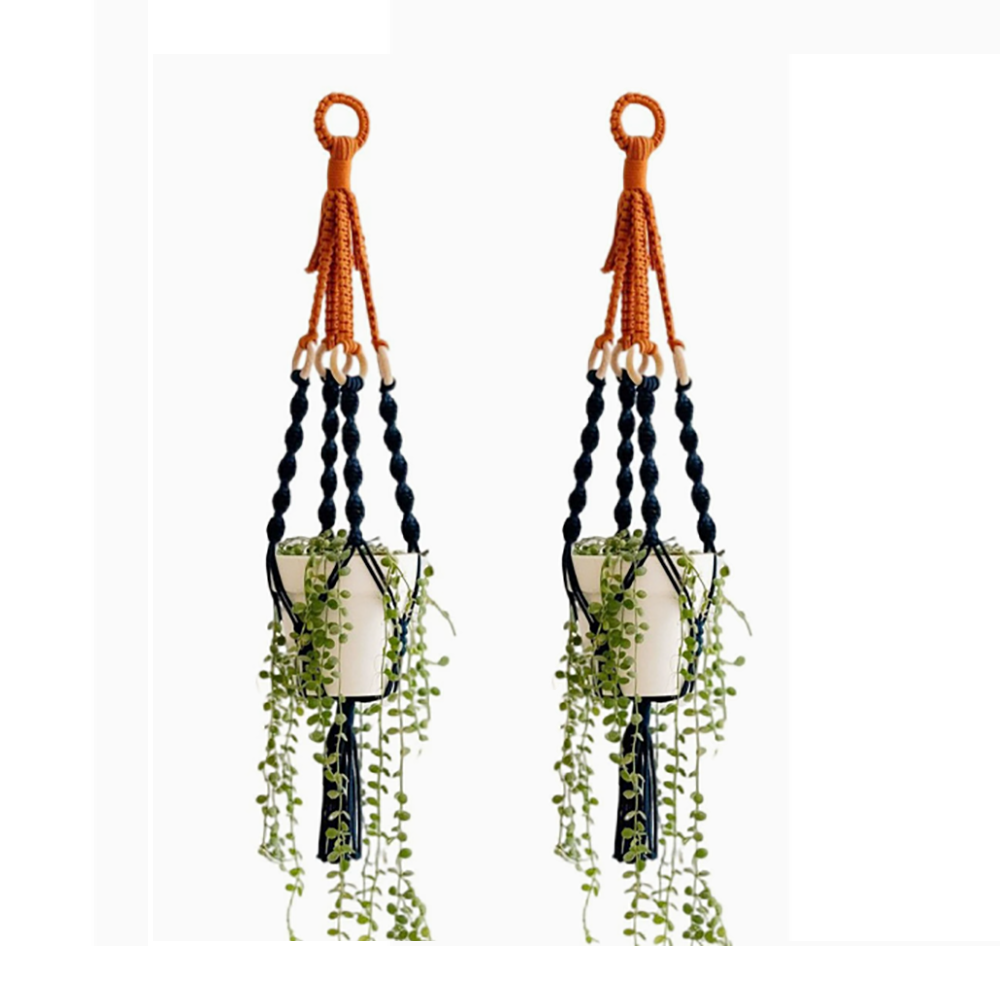 Elosung 2 Pcs Handwoven Plant Hanger Cotton Rope Hanging Planter With Wooden Rings Planters & Vases