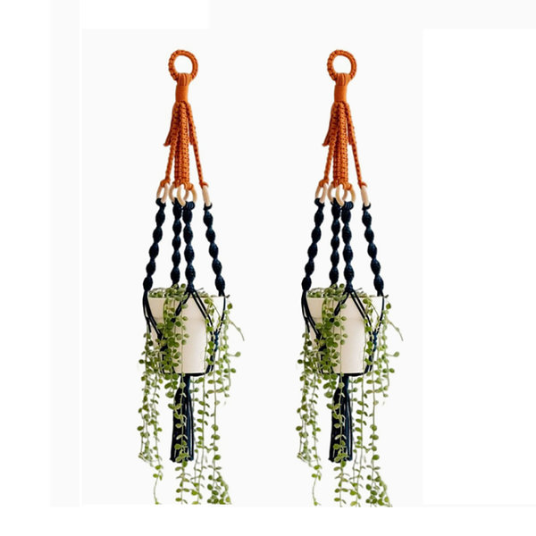 Elosung 2 Pcs Handwoven Plant Hanger Cotton Rope Hanging Planter With Wooden Rings Planters & Vases