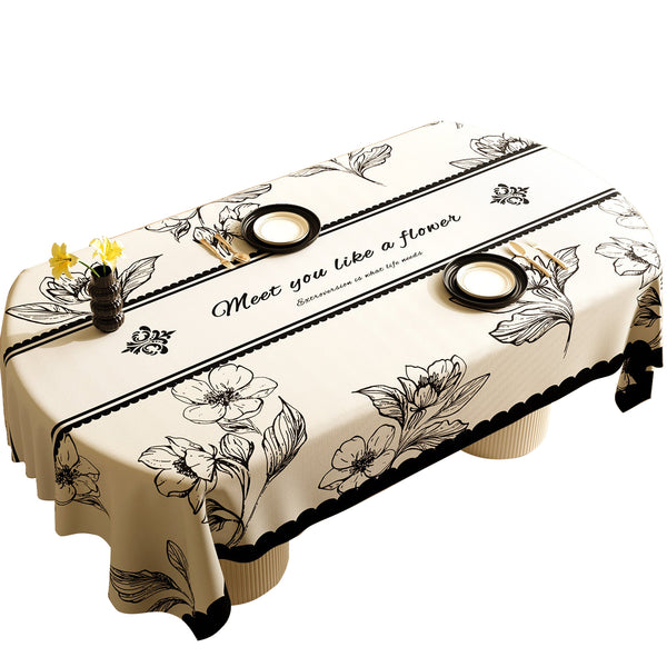 Style A Black And Off White Premium Pvc Tablecloth Oil & Water Resistant Cover For Dining Tables (120 X 180 Cm) Table Cloths