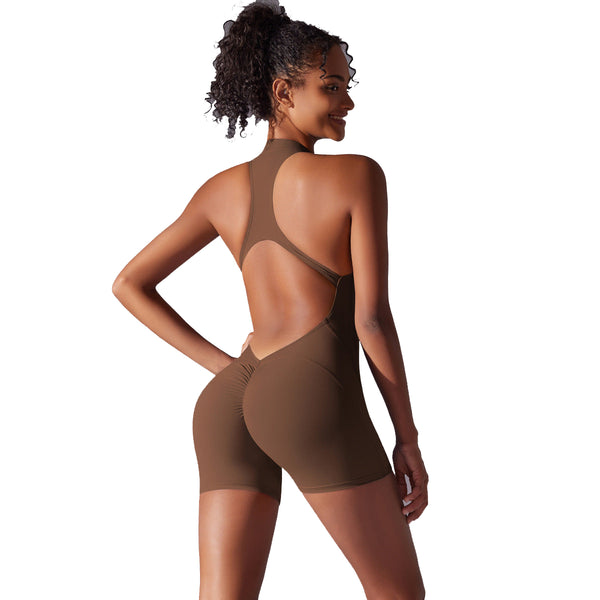 Elosung Size Brown High Impact Seamless Bodysuit Nude Feel Yoga And Fitness Romper Tracksuits & Sets