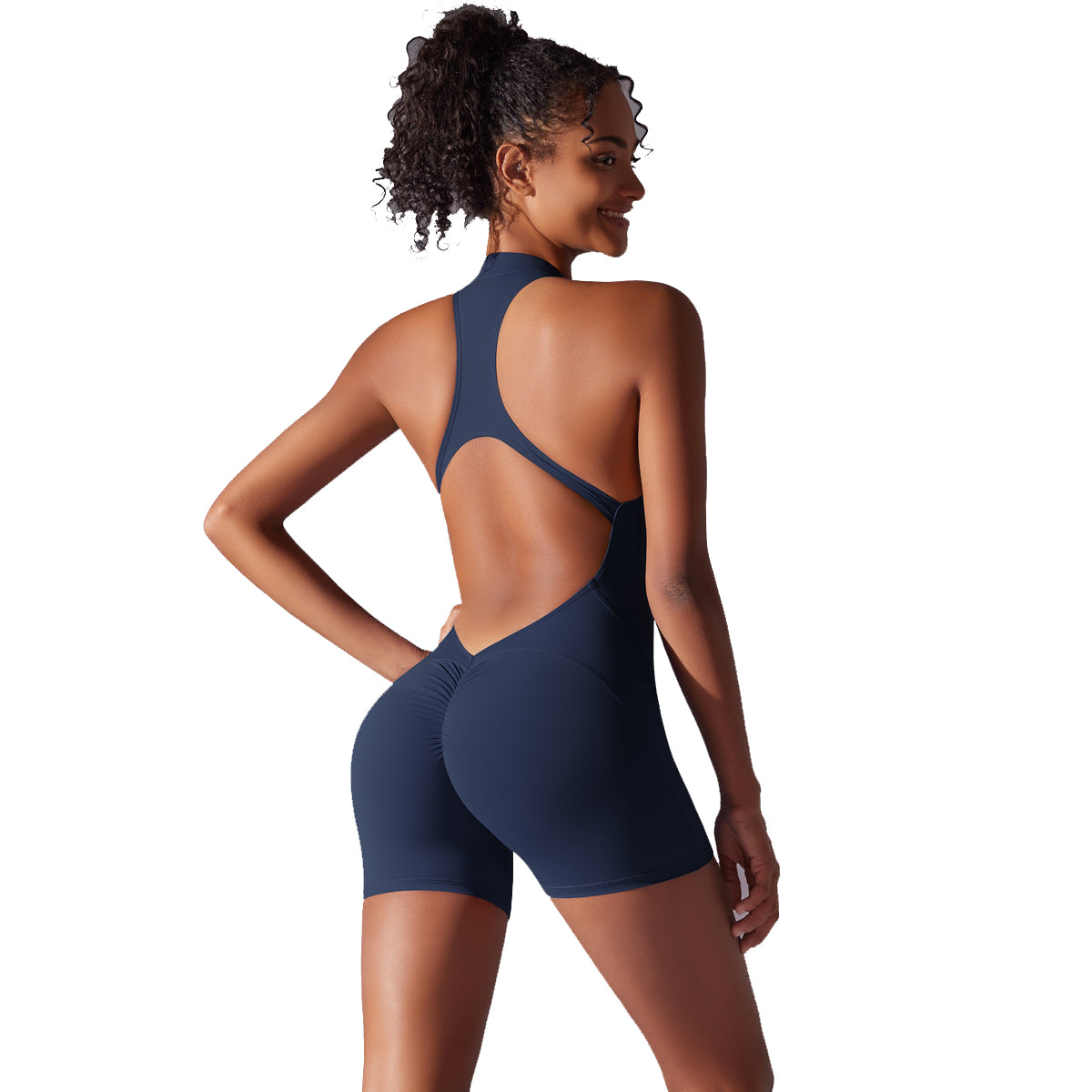 Elosung Size M Dark Blue High Impact Seamless Bodysuit Nude Feel Yoga And Fitness Romper Tracksuits & Sets