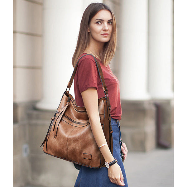 Brown Spacious Stylish Pu Leather Tote Bag Versatile Shoulder Crossbody Women's Bags & Handbags