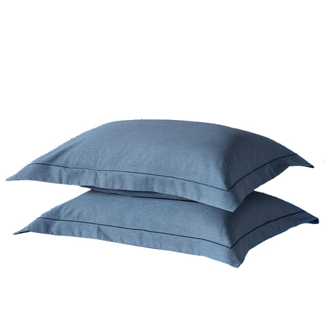 Blue Pure Cotton Flannel Pillowcase Set Soft Thickened Solid Color Pair 48X74cm Pillow Cases