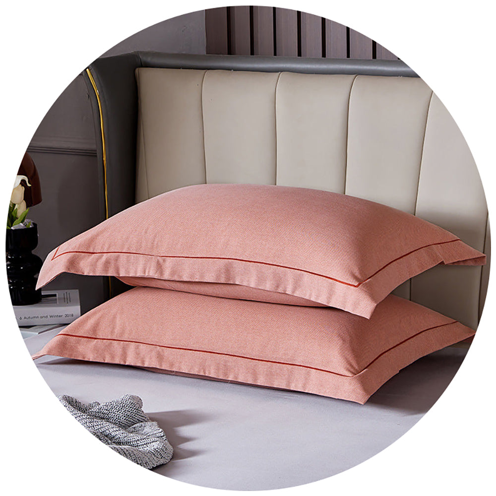 Light Red Pure Cotton Flannel Pillowcase Set Soft Thickened Solid Colour Pair 48X74cm Pillow Cases