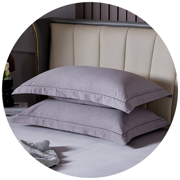 Grey Pure Cotton Flannel Pillowcase Set Soft Thickened Solid Color Pair 48X74cm Pillow Cases
