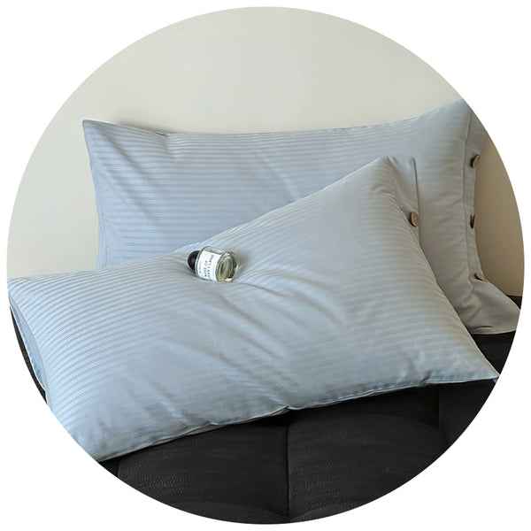 Elosung Blue Pinstripe Long Staple Cotton Sateen Pillowcase Set Jacquard Striped Pure 48X74cm Pair Pillow Cases