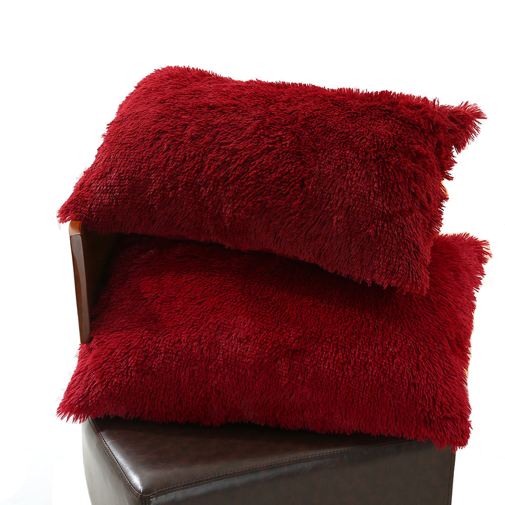 Claret Faux Fur Pillowcase Set Crystal Velvet Plush Throw Covers Accent 50X70cm Pair Cushion Covers