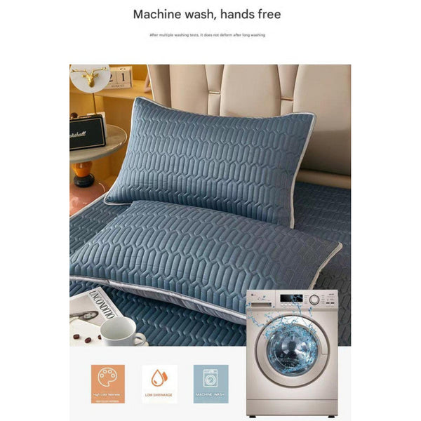 Elosung Cyan Cooling Silk Pillowcase Set Latex Feeling Solid Color 48X74cm Pair Pillow Cases