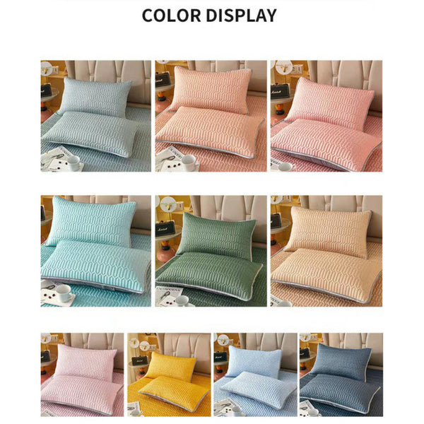 Elosung Cyan Cooling Silk Pillowcase Set Latex Feeling Solid Color 48X74cm Pair Pillow Cases