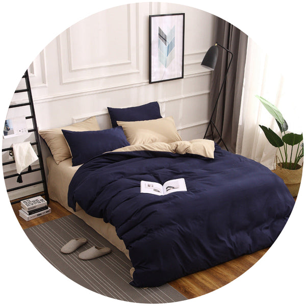 Elosung 1 Sets Of Dark Blue And Khaki Stitching Ultra Soft Solid Color 4 Piece Bedding Queen Size Suitable For 2M Queen Doonas