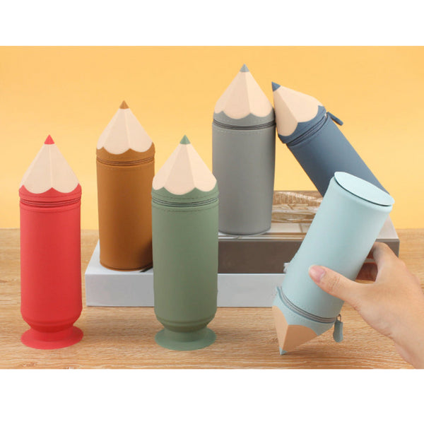 Elosung Brown Creative Silicone Pencil Case High Value Stationery Large Capacity Desk Organizer Pencil Cases
