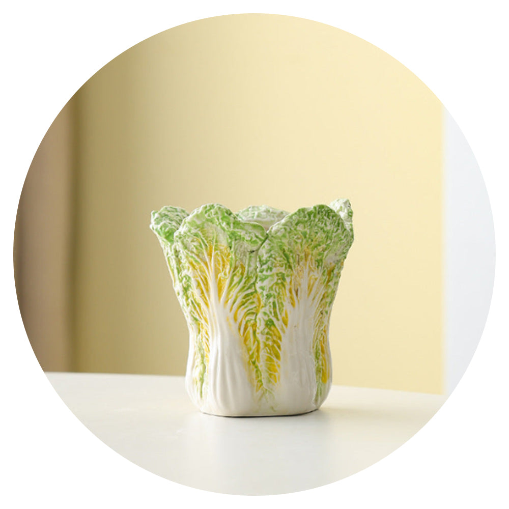 Elosung 2 Pcs Light Green Premium Ceramic Cabbage Makeup Brush Holder Elegant 10.5Cm High End Desktop Organiser Makeup Bags & Cases