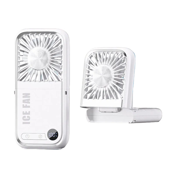 White Portable Cooling Fan With Neck Lanyard & Phone Stand Usb Rechargeable Portable Fans