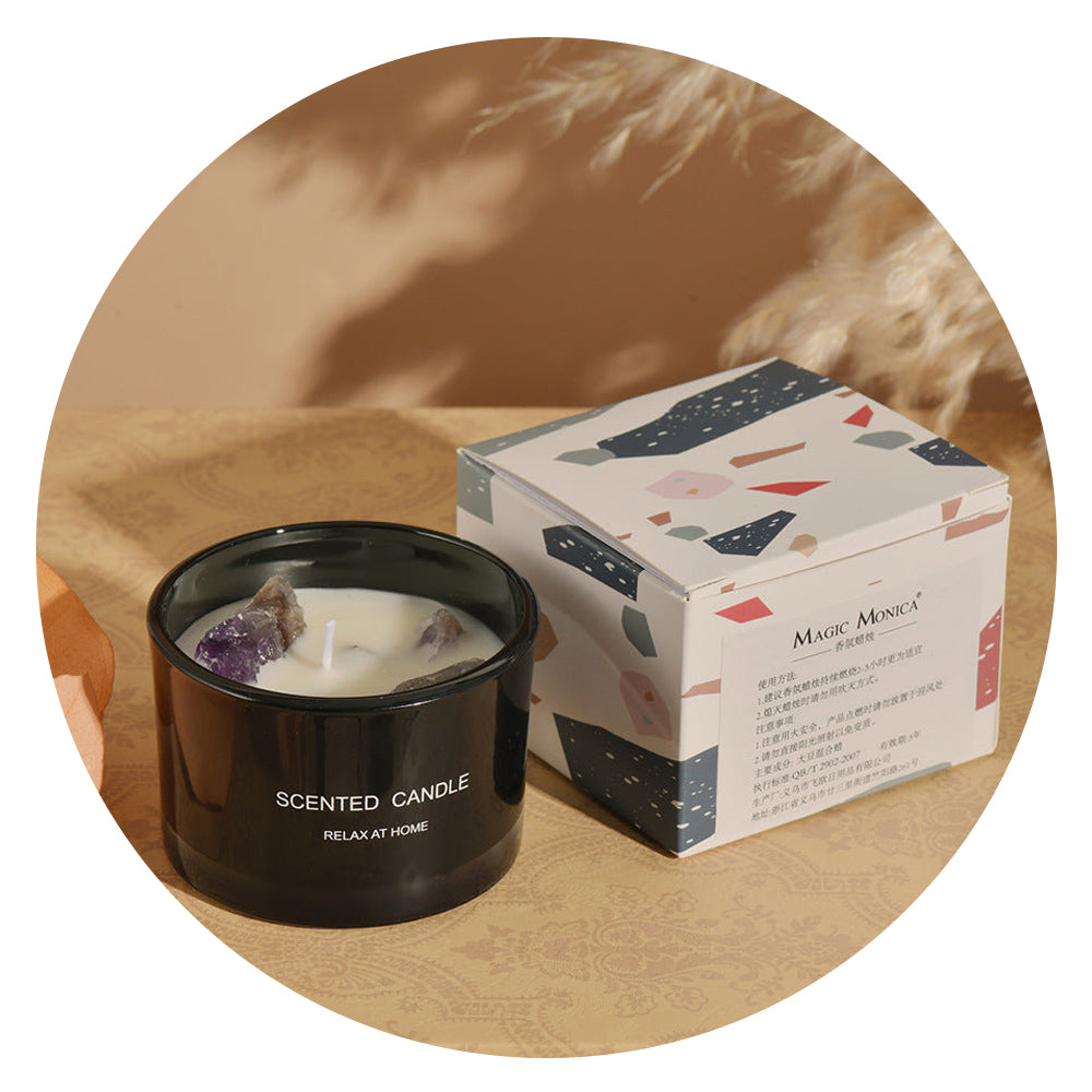 Elosung 3 Pcs (Misty Morning)Macaron Crystal Stone Scented Candle Aromatherapy Gift Candles