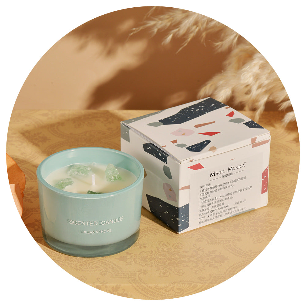 Elosung 3 Pcs Blue Bell Macaron Crystal Stone Scented Candle Set Aromatherapy Relaxation Gift Candles