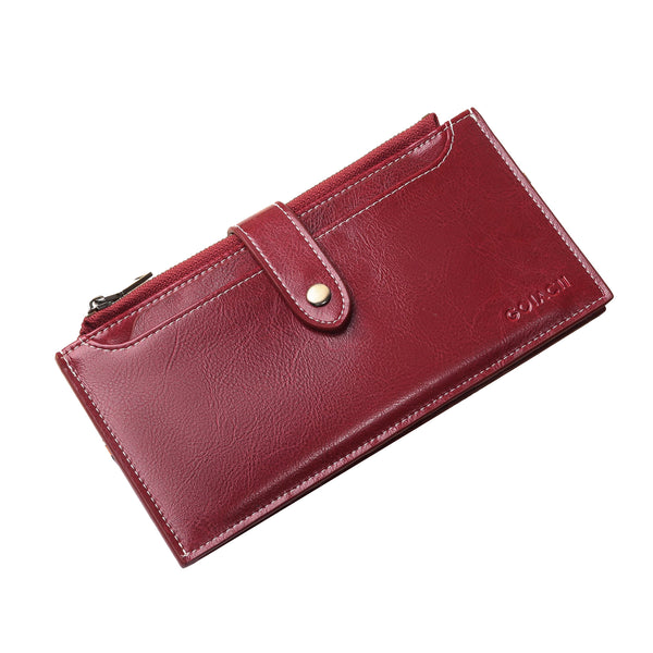 Wine Red Large Capacity Women's Leather Wallet Rfid Blocking Card Holder Wallets