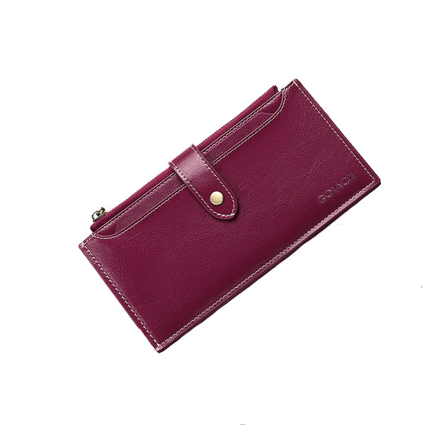 Wine Red Large Capacity Women's Leather Wallet Rfid Blocking Card Holder Wallets