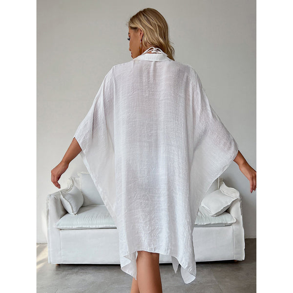 White Summer Beach Cover Up Bamboo Cotton Sun Protection Cardigan Swimwear