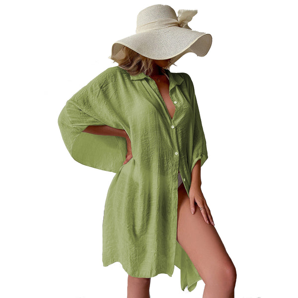 White Summer Beach Cover Up Bamboo Cotton Sun Protection Cardigan Swimwear