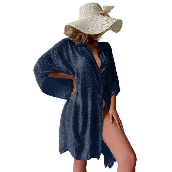 White Summer Beach Cover Up Bamboo Cotton Sun Protection Cardigan Swimwear