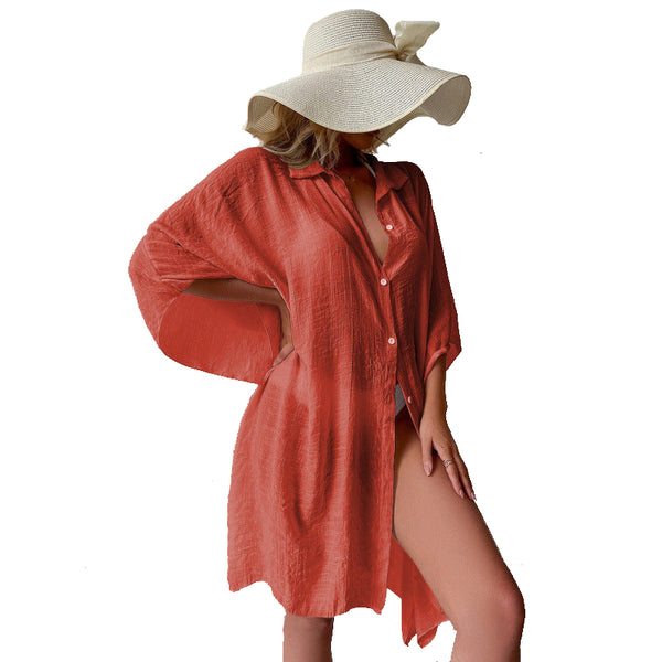 White Summer Beach Cover Up Bamboo Cotton Sun Protection Cardigan Swimwear