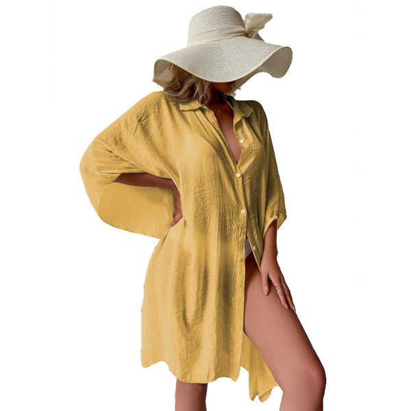 White Summer Beach Cover Up Bamboo Cotton Sun Protection Cardigan Swimwear