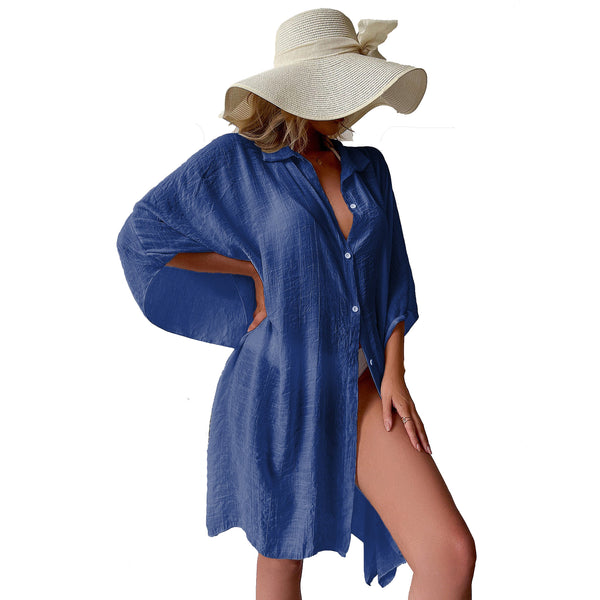 White Summer Beach Cover Up Bamboo Cotton Sun Protection Cardigan Swimwear