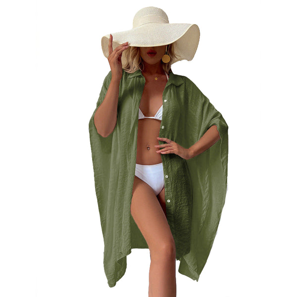 White Summer Beach Cover Up Bamboo Cotton Sun Protection Cardigan Swimwear