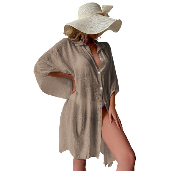 White Summer Beach Cover Up Bamboo Cotton Sun Protection Cardigan Swimwear