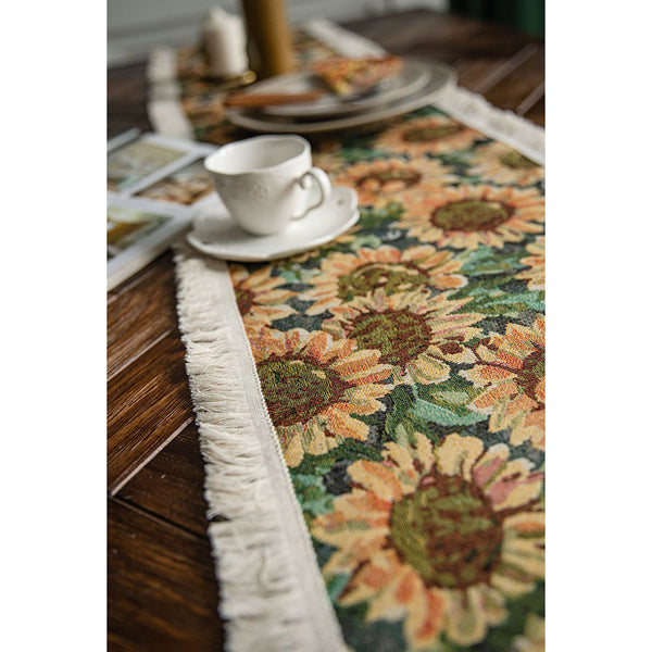 Elosung 2 Pcs Sunflower Table Runner With Fringe Jacquard Woven Cotton Blend For Dining Decor (30X140cm) Table Runners