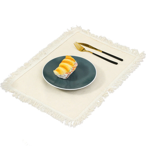 Elosung Cotton Linen Beige Set With Fringe For Dining Table Decor 30X30cm Placemats