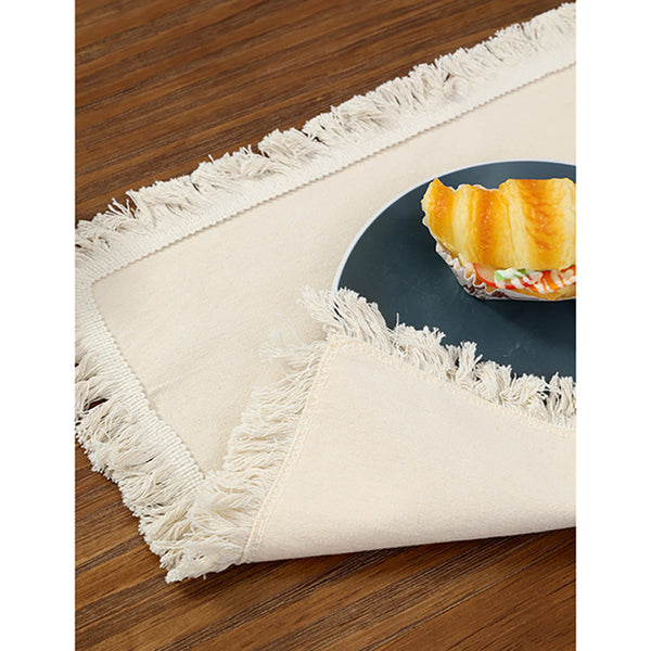 Elosung 4 Pack Beige Cotton Linen Fringe Boho Table Setting Decor Placemats