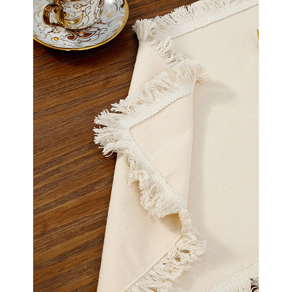 Elosung 4 Pack Beige Cotton Linen Fringe Boho Table Setting Decor Placemats