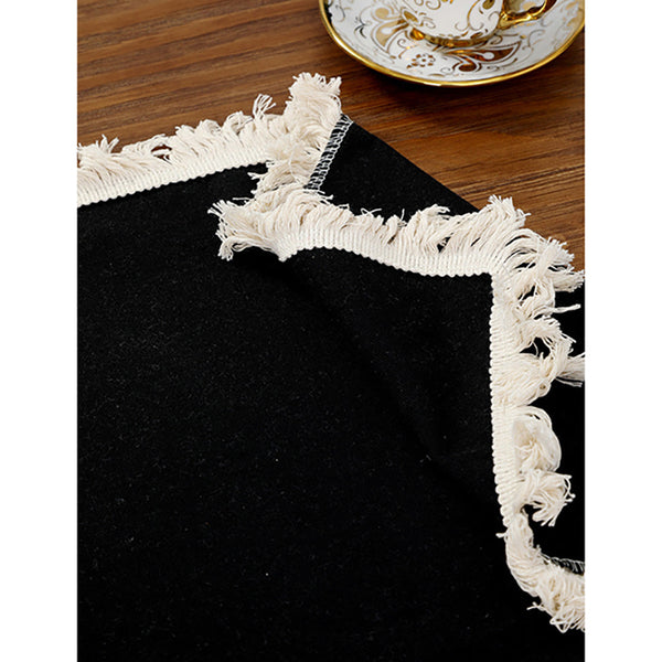 Elosung Black Cotton Linen Fringe Set Dining Table Decor 4 Pack Placemats