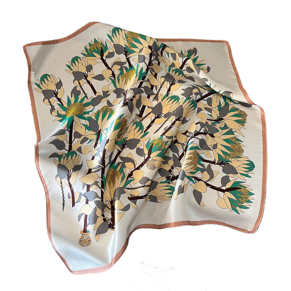 Elosung Yellow Pure Silk Scarf Elegant Flower Design Square Handkerchief (Style 4) Scarves & Wraps