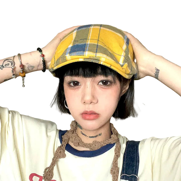 2 Pcs Pink Lightweight Checkered Flat Cap Adjustable Retro Driver Hat For Men & Women Hats