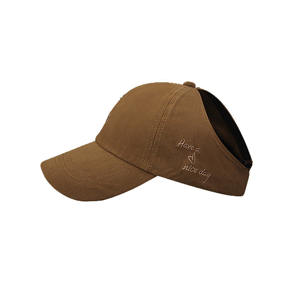 Rose Red Stylish Ponytail Opening Baseball Cap "Have A Nice Day" Embroidery Hats & Headwear
