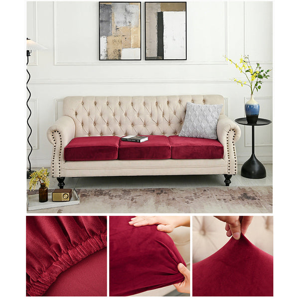 Elosung 2 Pcs Claret Elegant Polyester Sofa Cover Full Protection Against Cat Scratches And Wear Slipcovers