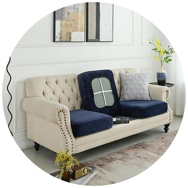 Elosung 2 Pcs Navy Blue Elegant Polyester Sofa Cover Full Protection Against Cat Scratches And Wear Slipcovers