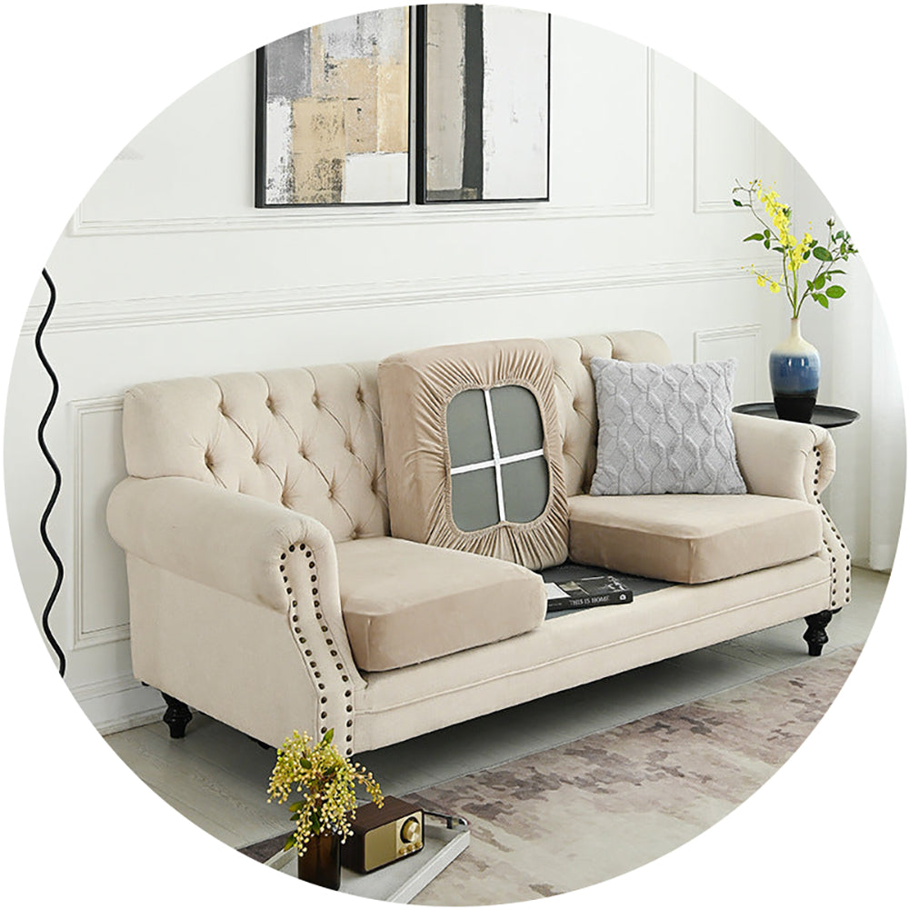 Elosung 2 Pcs Khaki Elegant Polyester Sofa Cover Full Protection Against Cat Scratches & Wear Slipcovers