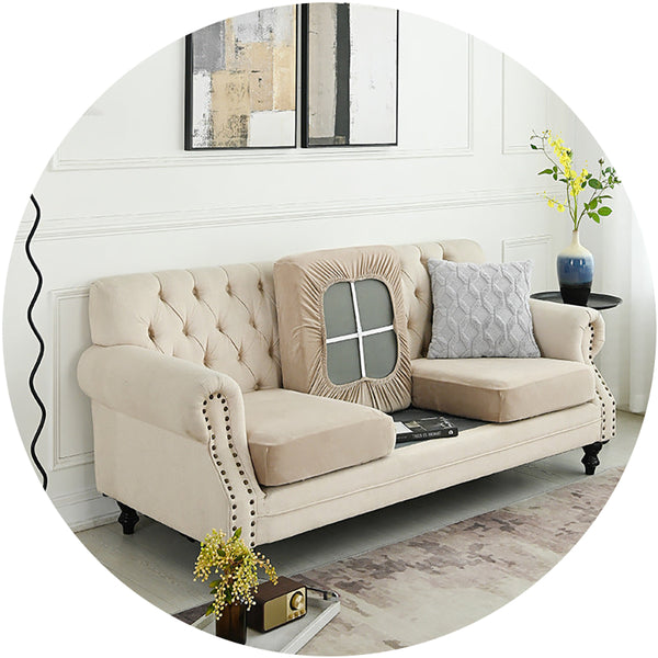 Elosung 2 Pcs Khaki Elegant Polyester Sofa Cover Full Protection Against Cat Scratches & Wear Slipcovers