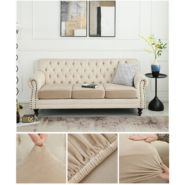 Elosung 2 Pcs Khaki Elegant Polyester Sofa Cover Full Protection Against Cat Scratches & Wear Slipcovers