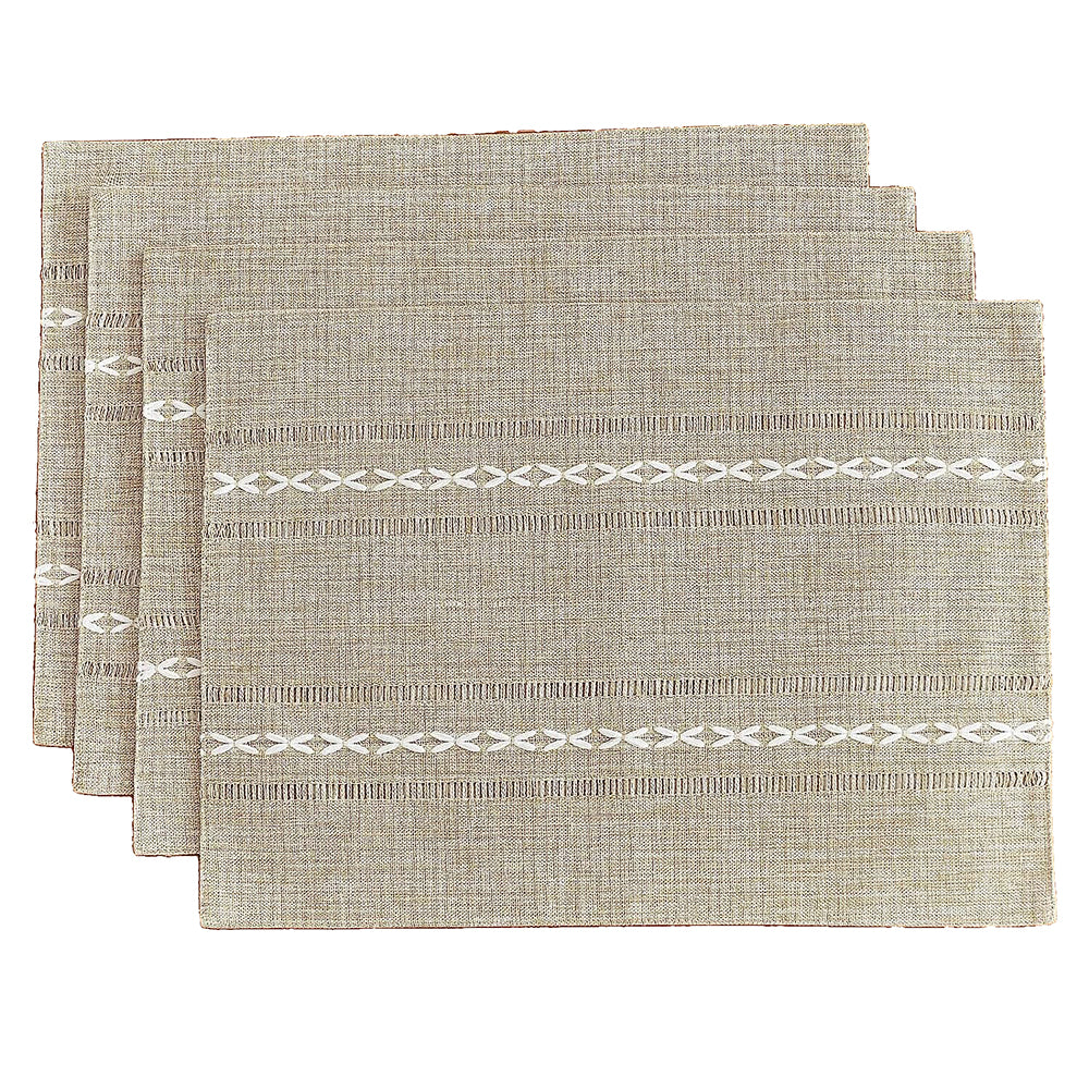 Elosung Beige Woven Heat Resistant Linen Table Mats Coasters Set Placemats