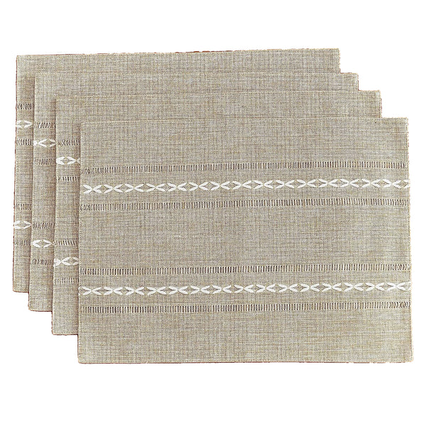 Elosung Beige Woven Heat Resistant Linen Table Mats Coasters Set Placemats
