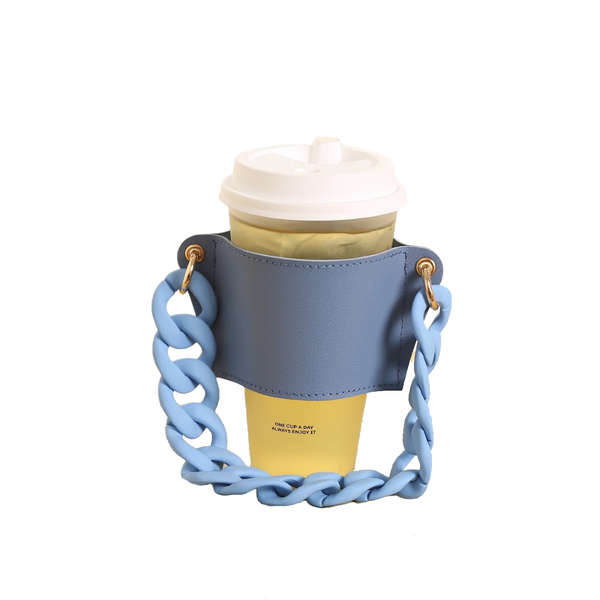 2 Pcs Detachable Chain Coffee Cup Sleeve Pu Leather Insulated Holder With Handle 16Cm Cup Holders