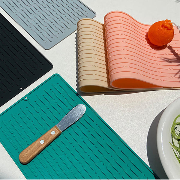 Elosung Black Silicone Draining Mat 4 Pack Heat Resistant Non Slip Kitchen Bathroom Pad Kitchen Bench Mats