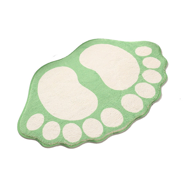 2 Pcs Green And White Foot Shaped Plush Bath Mat Non Slip Absorbent Bathroom Rug For Bedroom Doorway (50X80cm) Bath Mats Rugs & Toilet Covers