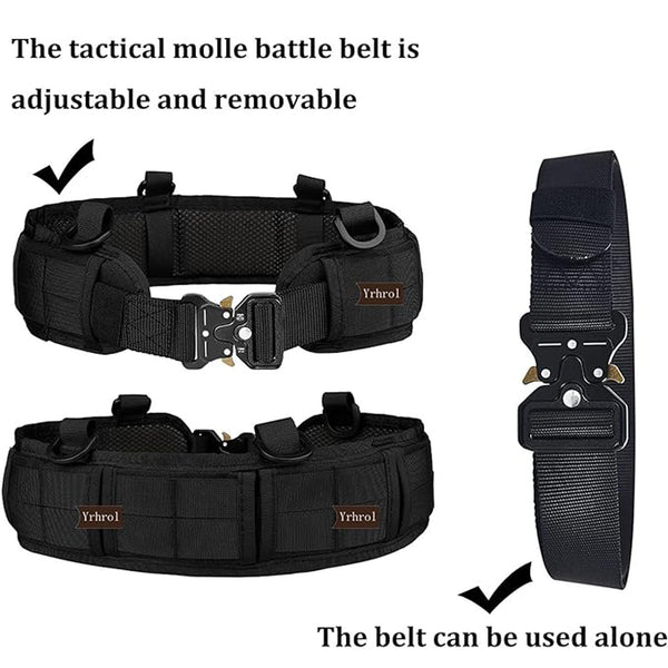 Black Tactical Battle Belt Set Padded Molle Outer & Nylon Inner Police & Security Belts