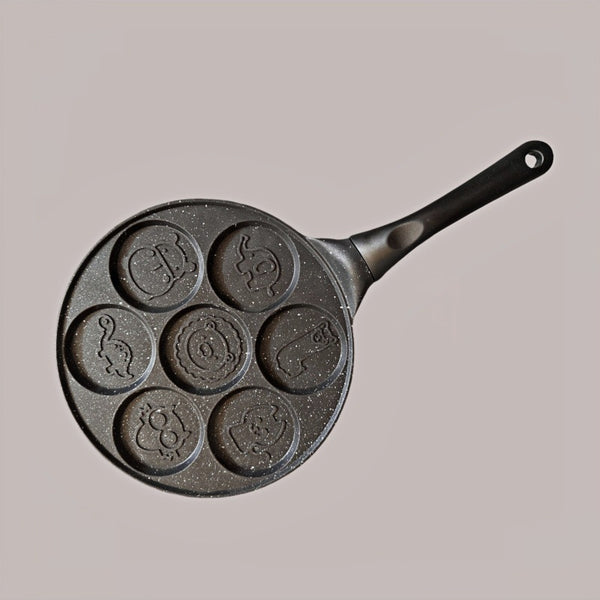 Black Cartoon + Handle (Gas Model) Non Stick Pancake 7 Hole Fun Shapes Breakfast Griddle (27Cm) Frying & Grill Pans